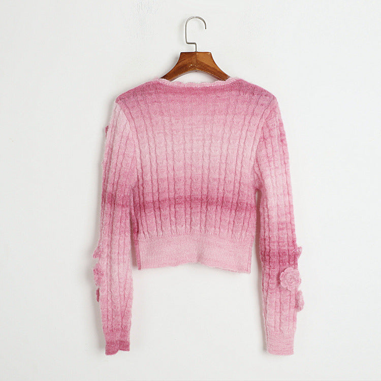 Fashion Lovely 3D Floral Design Short Knitted Sweaters