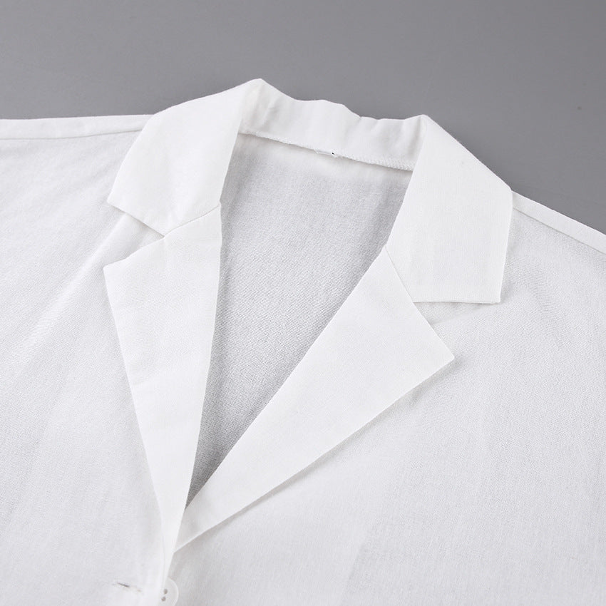 Summer Cotton Long Sleeves Shirts and Shorts Suits