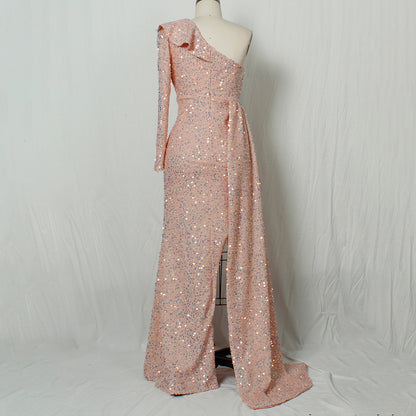 Sexy Sequined One Shoulder Long Party Dresses