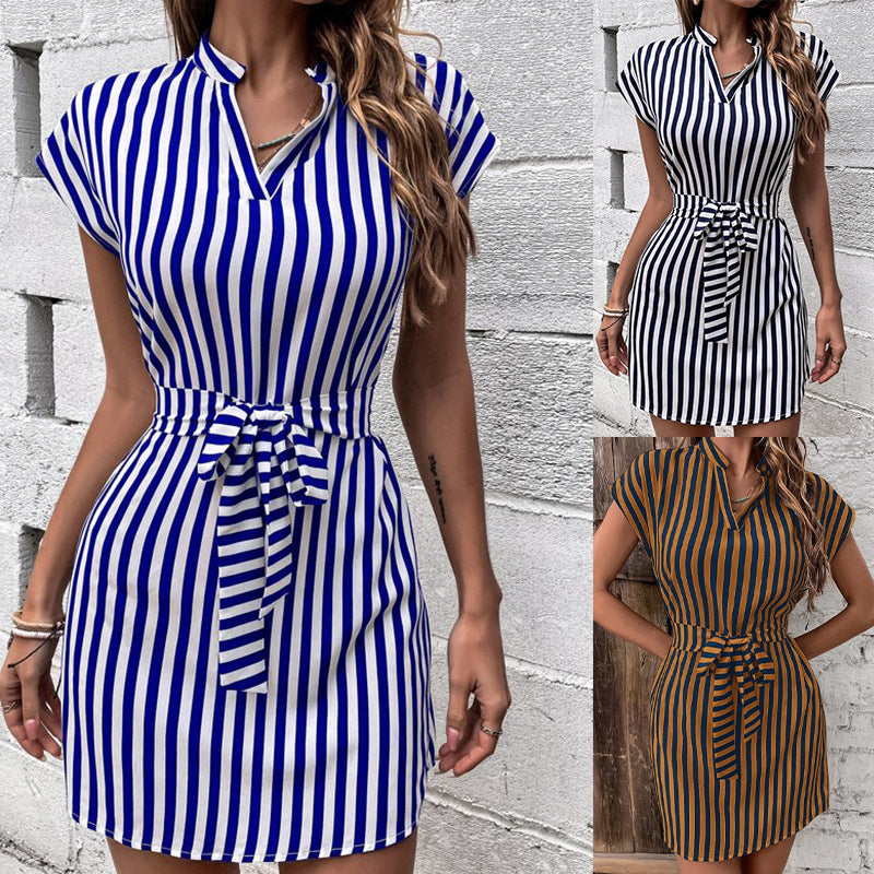 Casual Sleeveless Striped Mini Dresses
