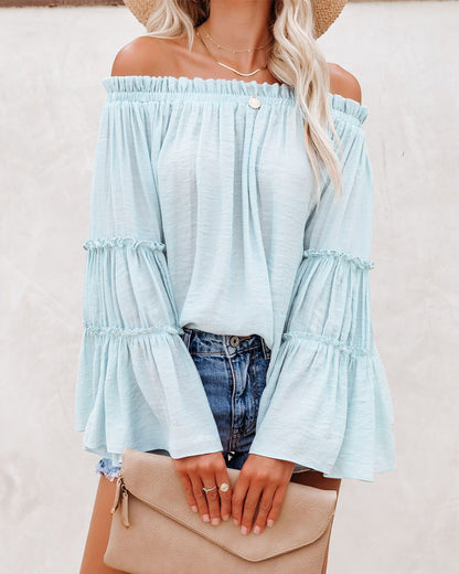 Sexy Off The Shoulder Trumpet Sleeves T Shirts