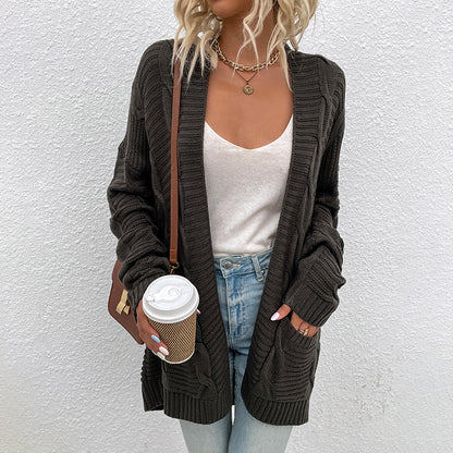 Fashion Twist Design Knitted Long Cardigan Sweaters