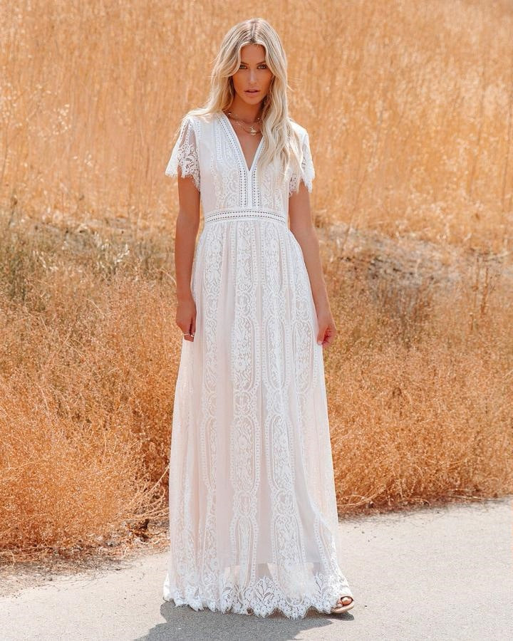 Fashion V Neck Lace Bridal Dresses