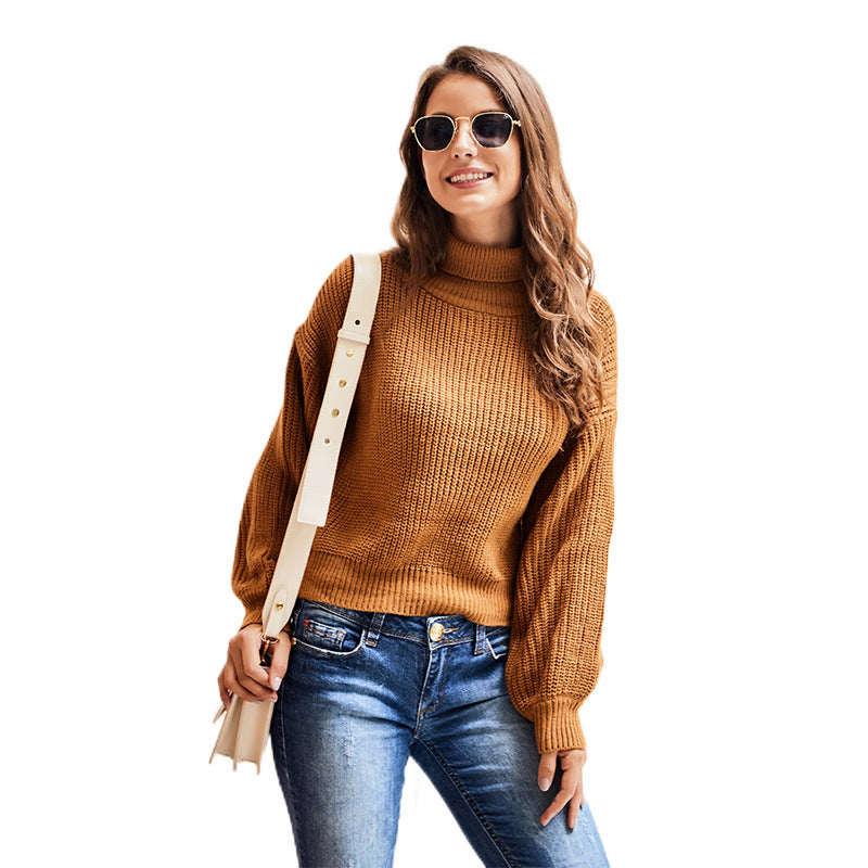 Casual High Neck Knitted Long Sleeves Sweaters