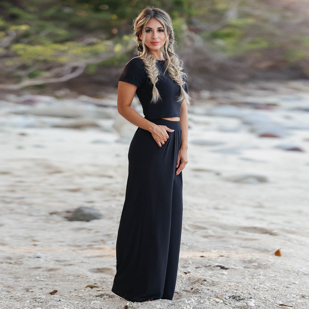 Casual Summer Short Sleeves Shirts & Wide Legs Pants for Women