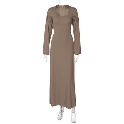 Sexy U Neck Back Lace Up Long Sleeves Dresses