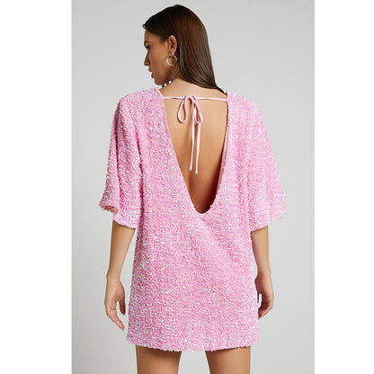 Fashion V Neck Sequined Backless Short Dresses