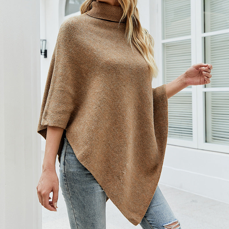 Casual High Neck Knitted Cloak Coats for Women