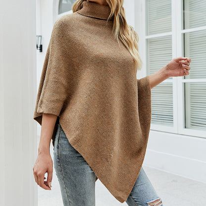 Casual High Neck Knitted Cloak Coats for Women