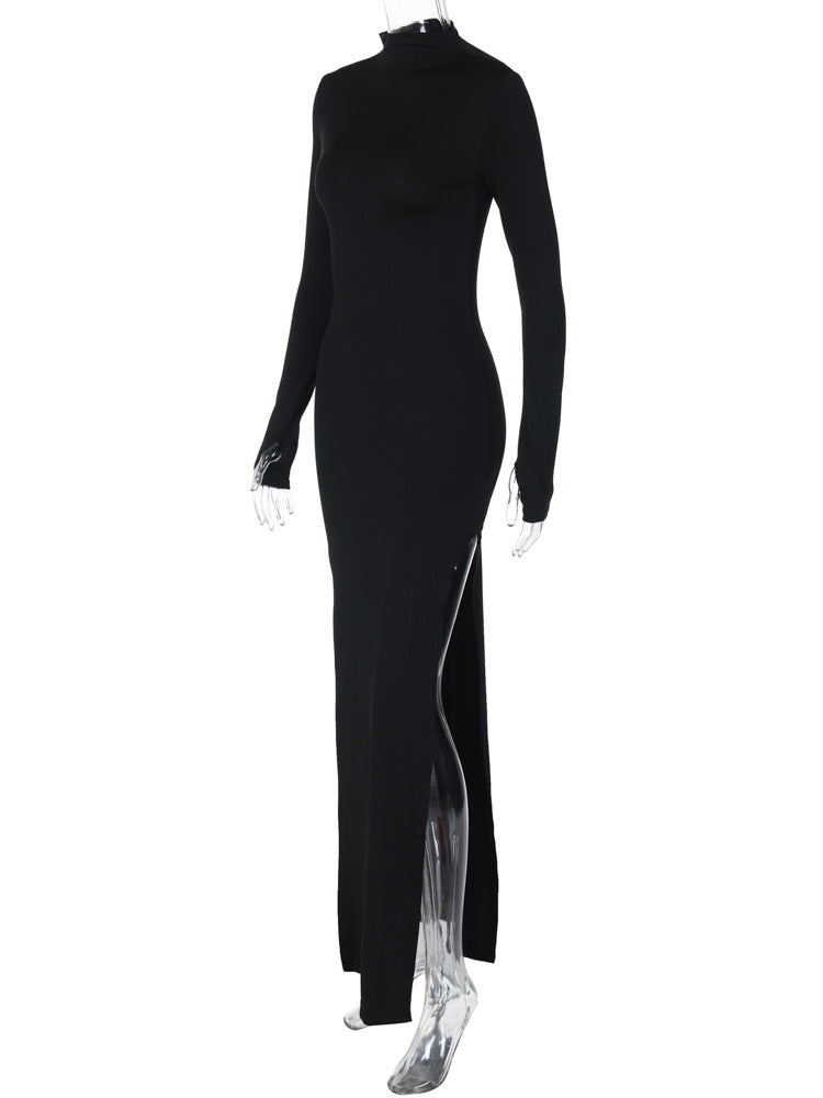 Sexy Fashion Split Front Long Sleeves Bodycon Long Dresses