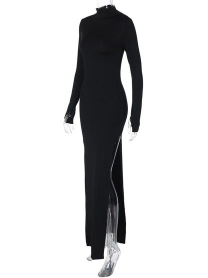 Sexy Fashion Split Front Long Sleeves Bodycon Long Dresses