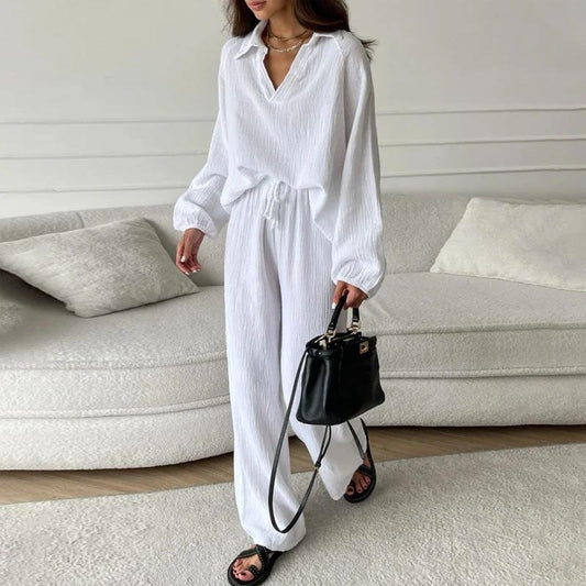 Trendy Women's Linen Two Piece Set with Long Sleeves for Stylish Casual Looks