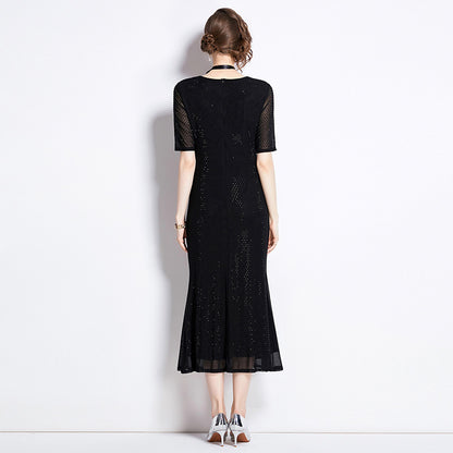 Luxury Designed Diamond 3d Flowers Black Long Dresses