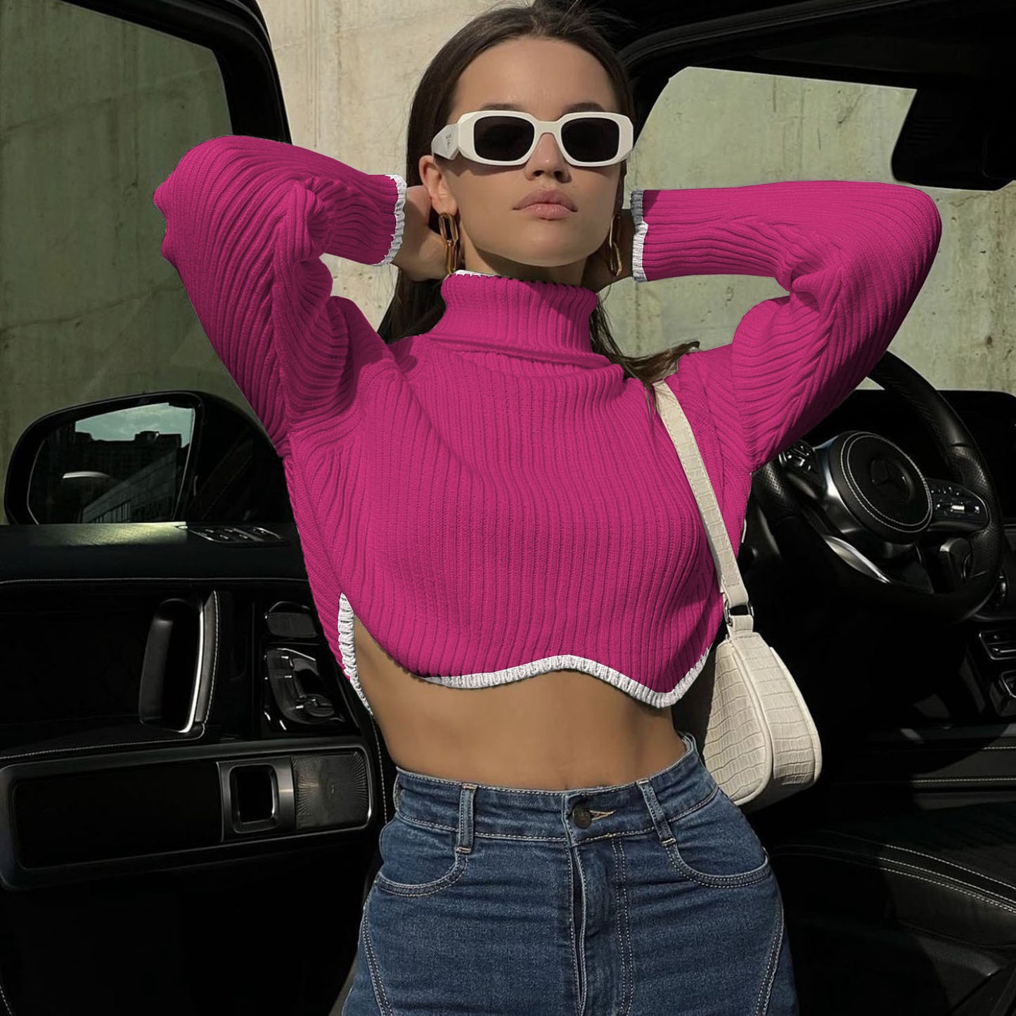 Fashion Irregular Turtleneck Pullover Short Sweaters
