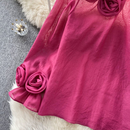 Designed 3D Flowers Chiffon Long Sleeves Shirts