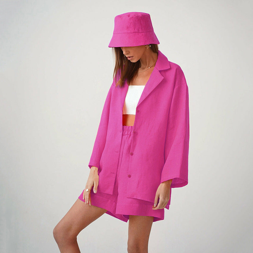 Summer Cotton Long Sleeves Shirts and Shorts Suits