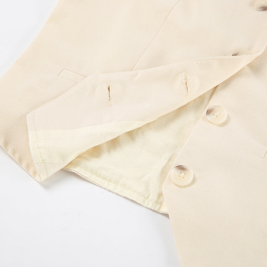 Ivory Cotton Linen Sleeveless Vest and Shorts Suits