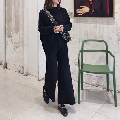 Casual Turnover Collar Two Pieces Knitted Suits for Women