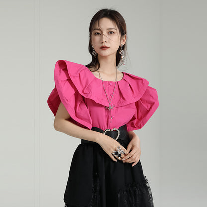 Designed Ruffled Short Sleeves Shirts
