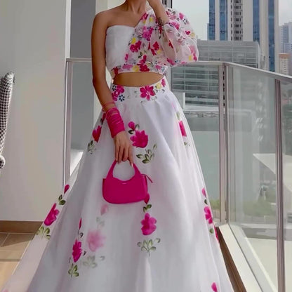 Designed Fashion Strapless Tops and High Waist Skirts Suits