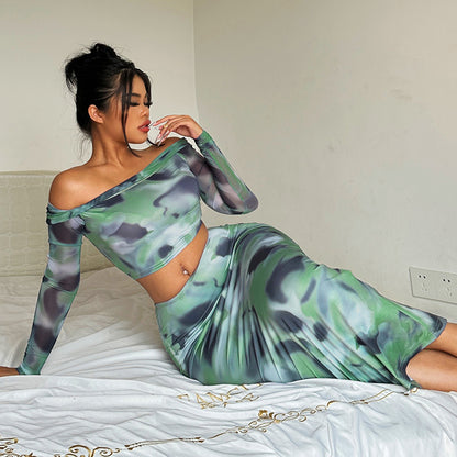Sexy Off The Shoulder T Shirts and Sheath Skirts Two Pieces Sets