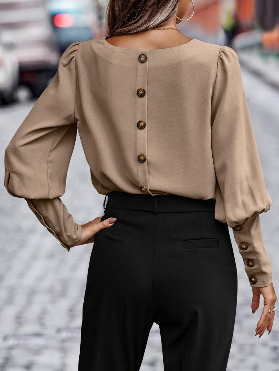 Casual Summer Back Button Long Sleeves Blouses Shirts