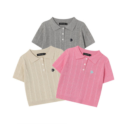 Vintage Knitted Short Sleeves Polo T Shirts