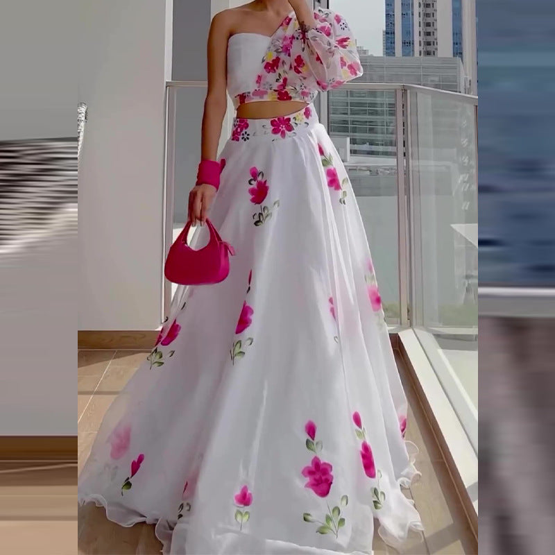 Designed Fashion Strapless Tops and High Waist Skirts Suits