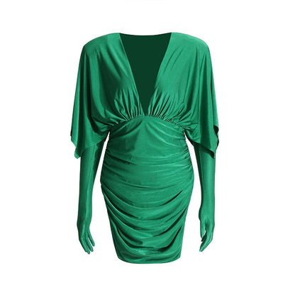Fashion Deep V Neck Designed Mini Party Dresses with Gloves