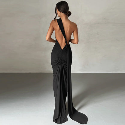 Sexy One Shoulder Sleeveless Long Evening Party Dresses