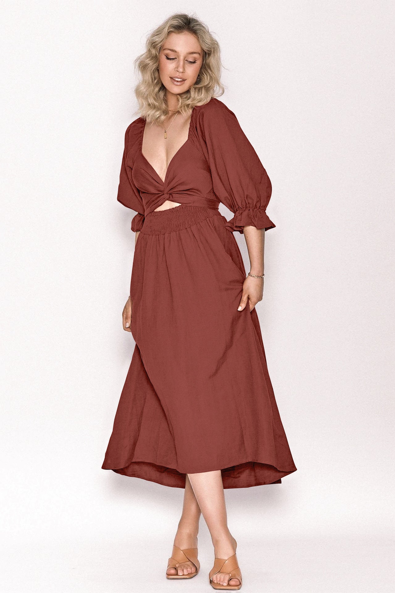 Summer High Waist Long Sleeves Double Sides Midi Dresses