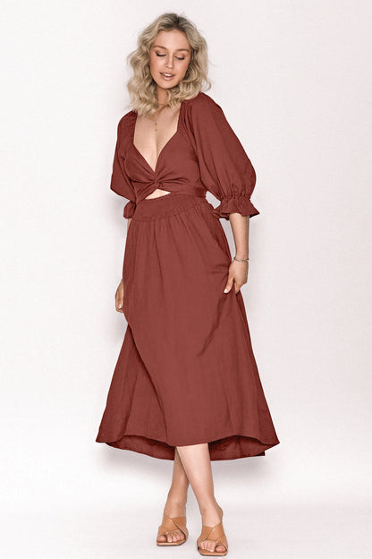 Summer High Waist Long Sleeves Double Sides Midi Dresses