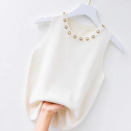 Fashion Black and White Knitted Sleeveless Tank Tops