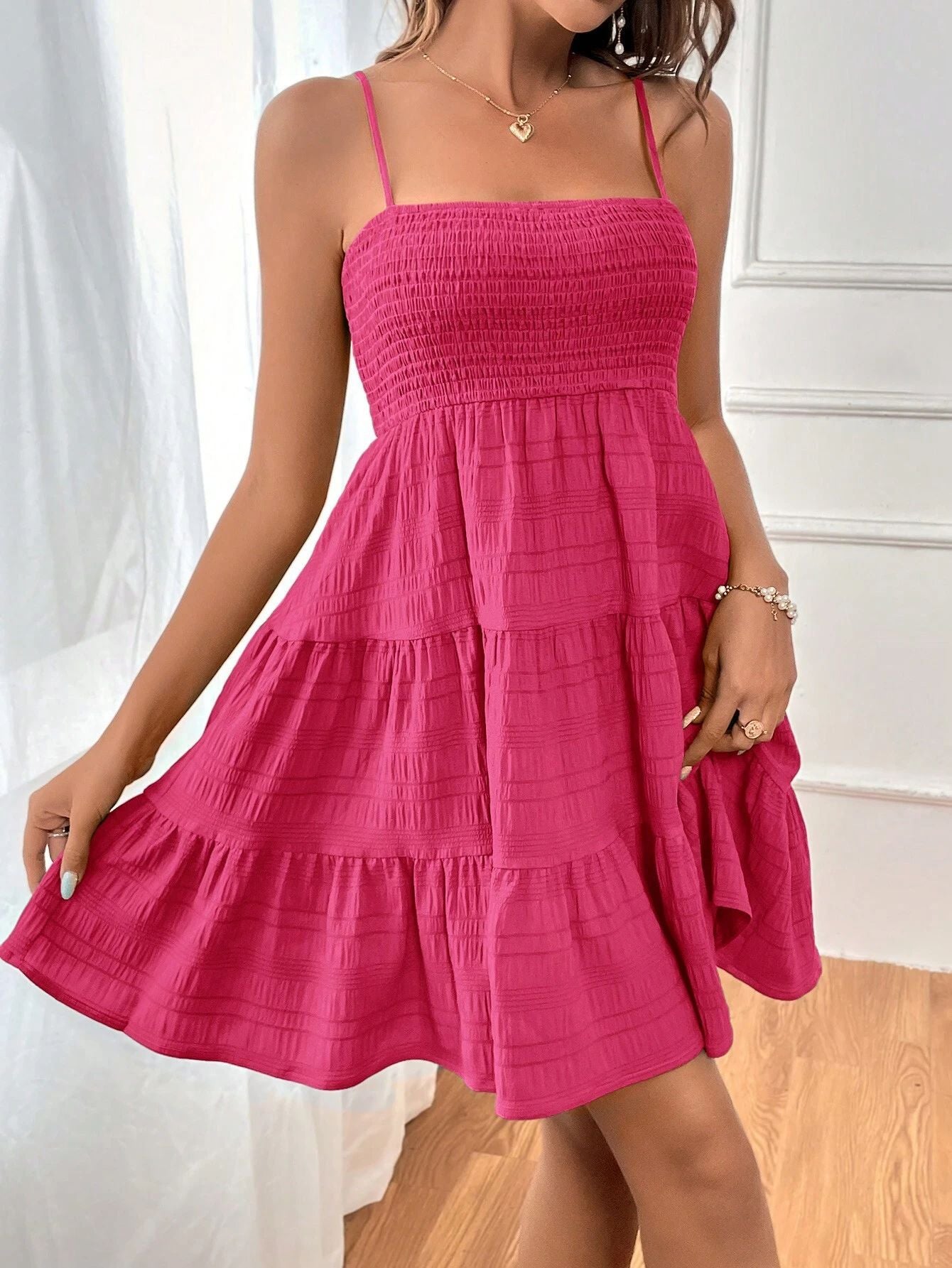 Summer Spaghetti Straps Suspender Solid Color Versatile Daily Dresses