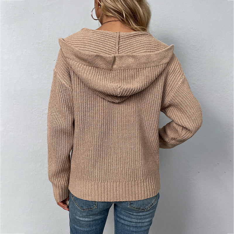 Fashion Zipper Knitted Cardigan Coats for Women