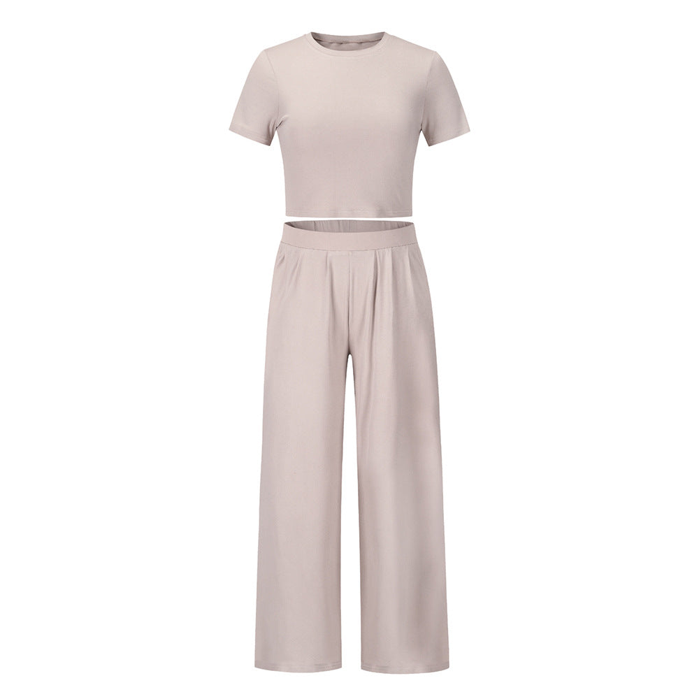 Casual Summer Short Sleeves Shirts & Wide Legs Pants for Women