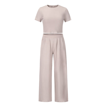 Casual Summer Short Sleeves Shirts & Wide Legs Pants for Women