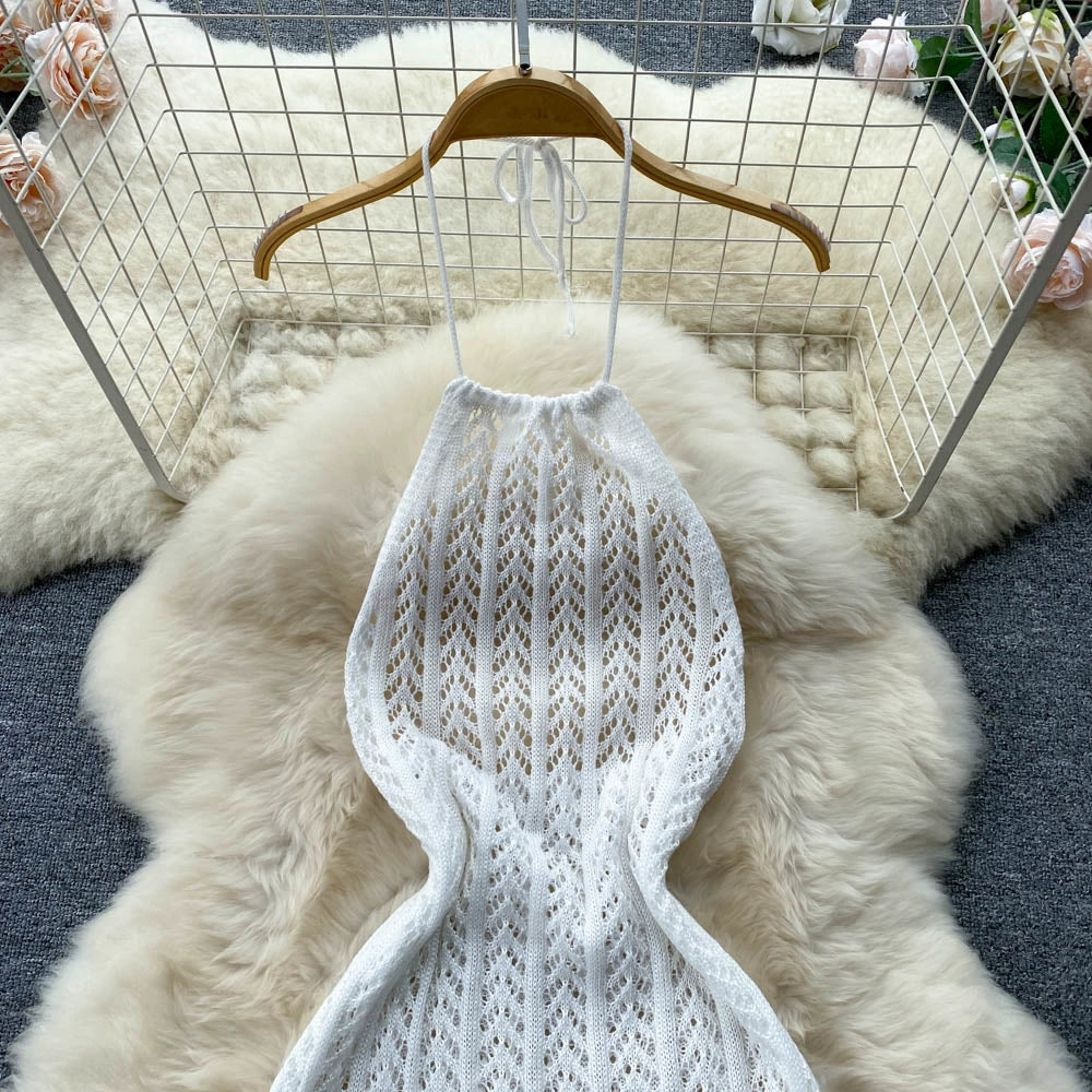 Designed Halter Sleeveless Knitted Sheath Holiday Dresses