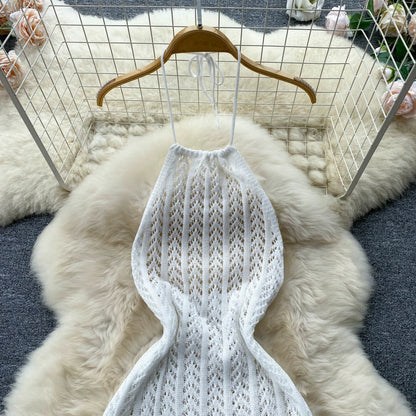 Designed Halter Sleeveless Knitted Sheath Holiday Dresses