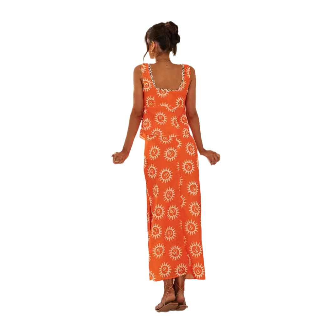 Designed Summer Square Neckline Two Pieces Dresses