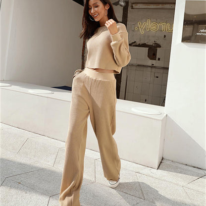 Casual Fall/Winter Two Pieces Tops & Wide Legs Pants