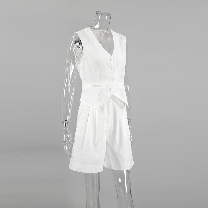 Designed Linen Cotton Summer Sleeveless Tops and Shorts Sets