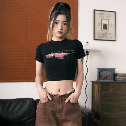 Sexy Car Design Midriff Baring Summer T Shirts