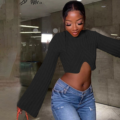 Sexy Irregular Midriff Baring Short Knitted Tops