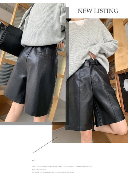 Fashion PU High Waist Knee Pants for Women