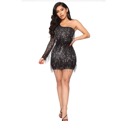 Sexy One Shoulder Sequined Sheath Mini Dresses