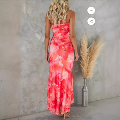 Trendy Explosive One Shoulder Floral Elastic Bodycon Dress