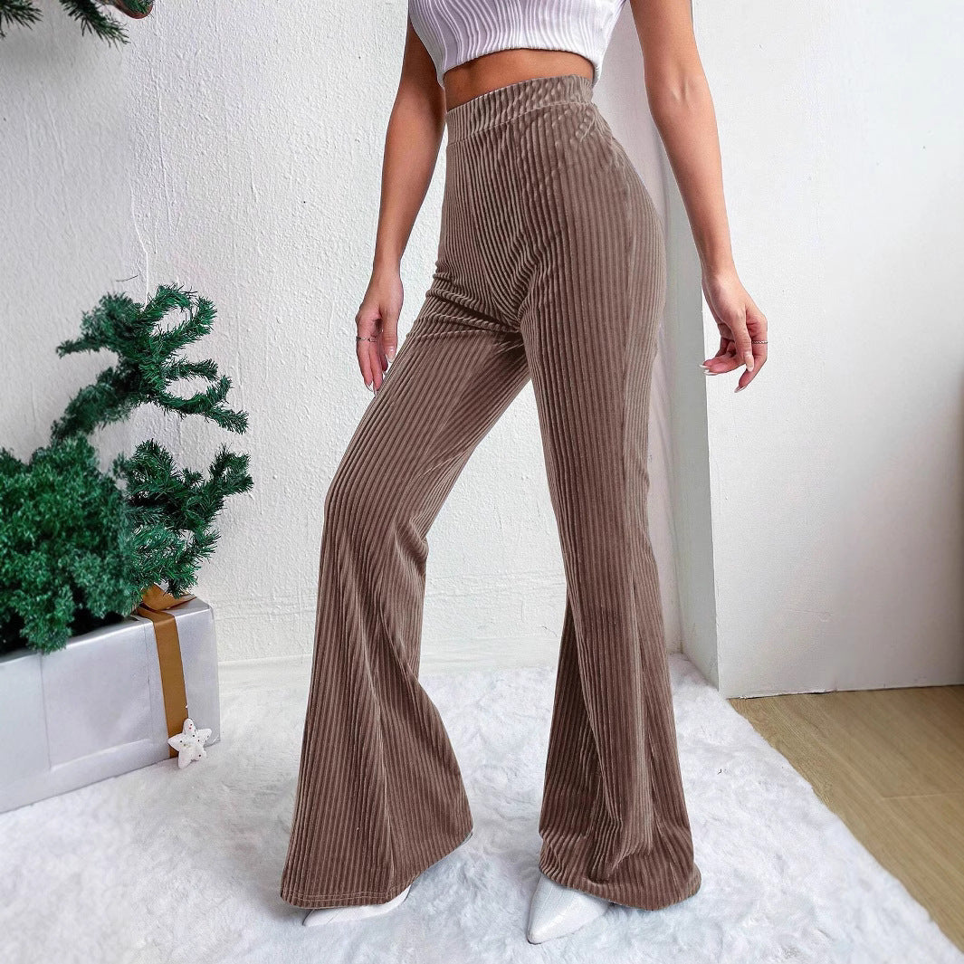 Casual High Waist Corduroy Trumpet Pants for Women