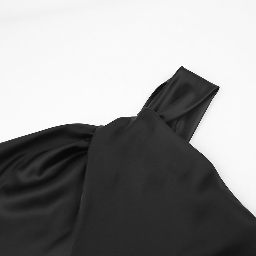 Sexy Satin One Shoulder Women Crop Tops