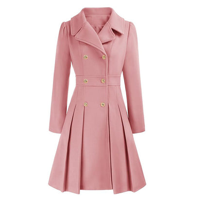 Fashion Women's Trench Coat Lapel Double-breasted Pocket A-shaped Pea Coat